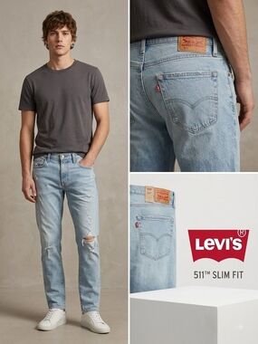 Levi's Light Blue Slim Fit Ripped Men's Jeans 511  W32 L30